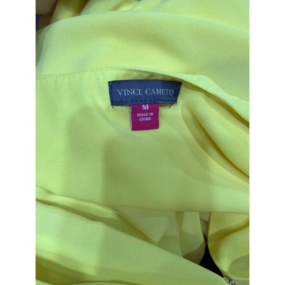 VINCE CAMUTO Citrus Splash Chiffon Frock‎ Ruffle Mini Dress Bright Lemon Med New - Picture 8 of 10